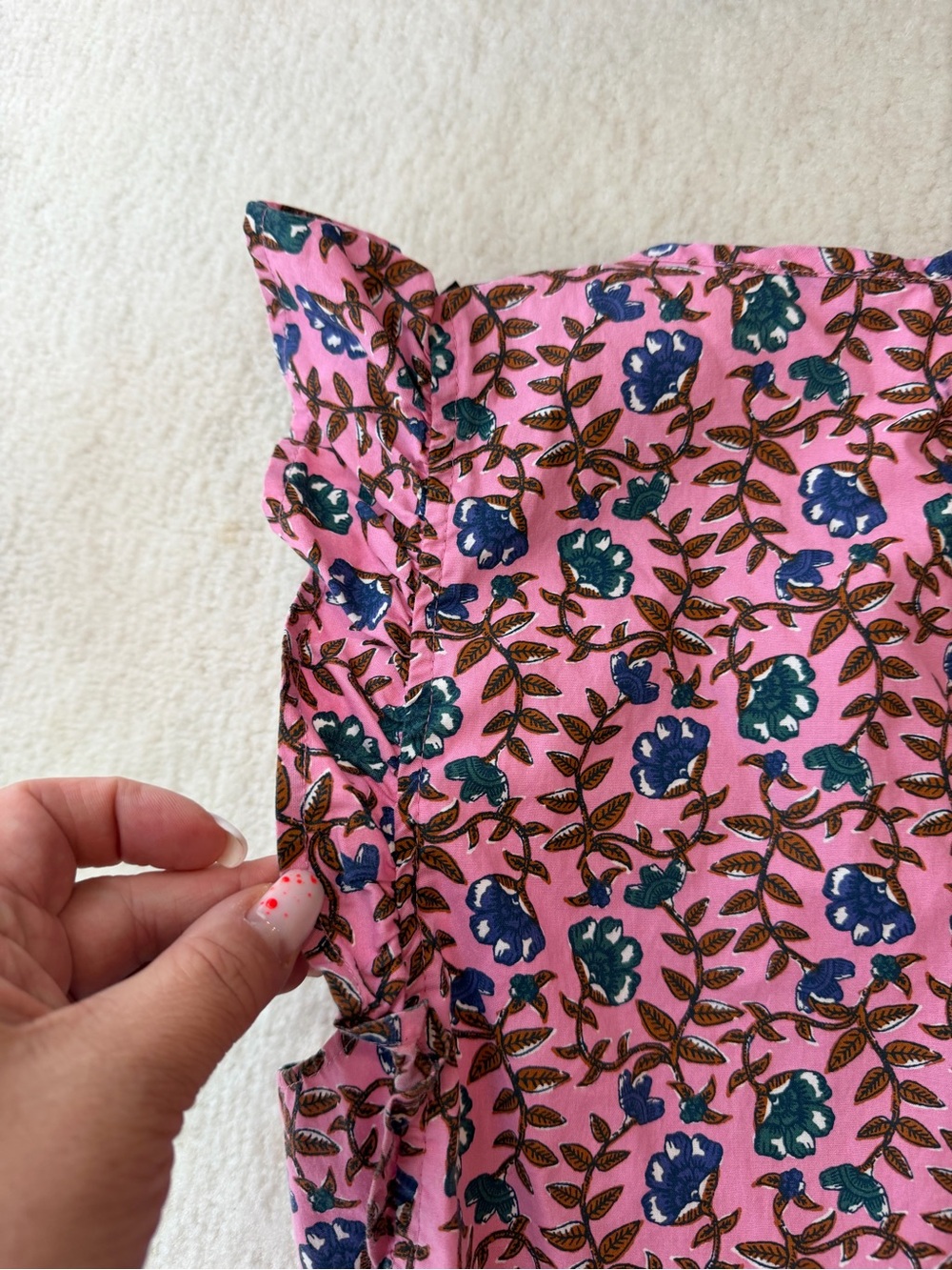 J. Crew Pink Floral Smocked Ruffle Sleeves Cotton Dress - Picture 7 of 7